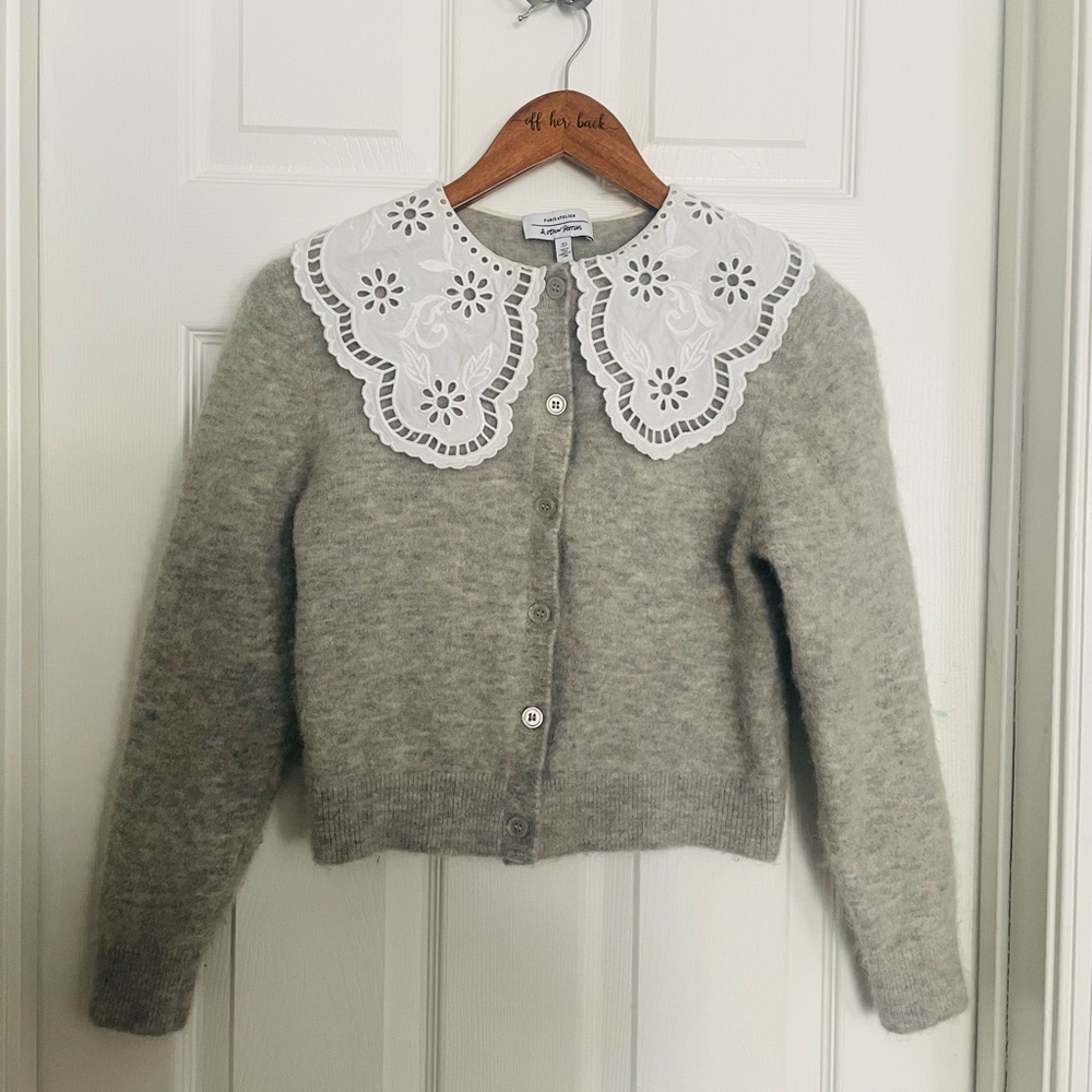 & Other Stories Gray Wool-Blend Cardigan with White Peter Pan Collar